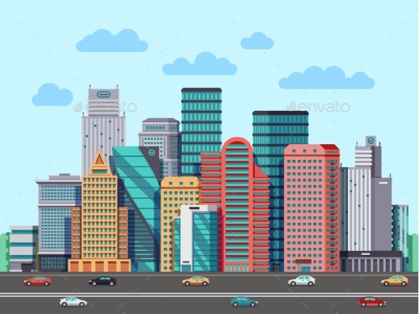 City Buildings Panorama Urban Architecture Vector - Buildings Objects