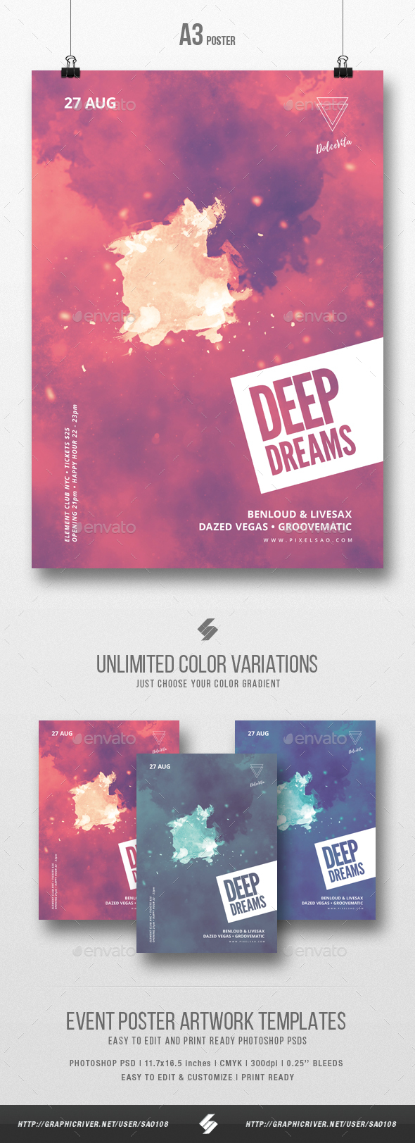 Deep Dreams - Minimal Party Flyer / Poster Template A3 - Clubs & Parties Events