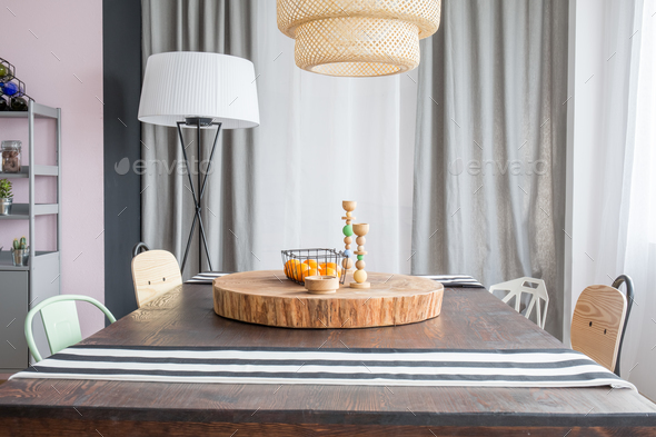 Table and round wood slab - Stock Photo - Images