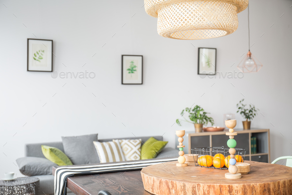 Living room with ceiling lamp - Stock Photo - Images
