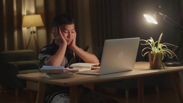 Tired Teenage Boy Feel Pain Eyestrain Rubbing Dry Irritated Eyes Fatigued From Doing Home Work alt