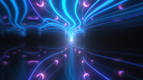 Endless Mirror Hallway With Retro Glowing Neon Lights 3D Tunnel Waves alt