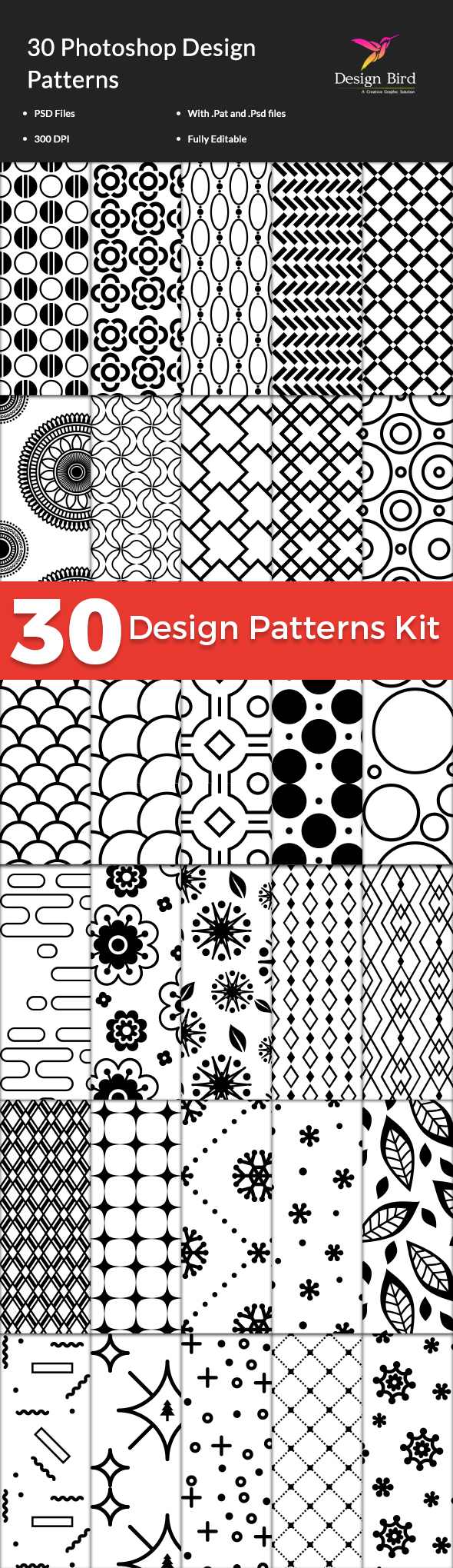30 Design Patterns Kit - Textures / Fills / Patterns Photoshop