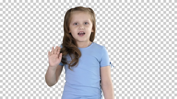 Happy Cute Little Youtuber Vlogger Waving Hand Saying Hello alt