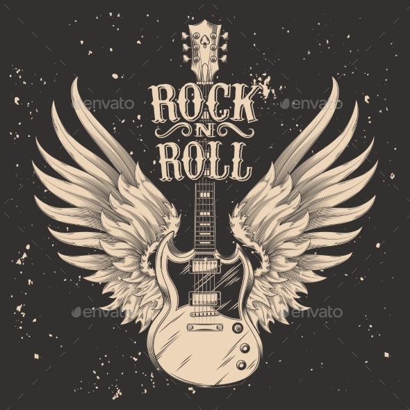 Monochrome Illustration of an Electric Guitar - Miscellaneous Vectors
