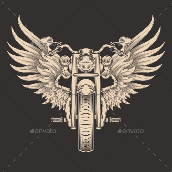 Vector Monochrome Illustration of Motorcycle - Miscellaneous Vectors
