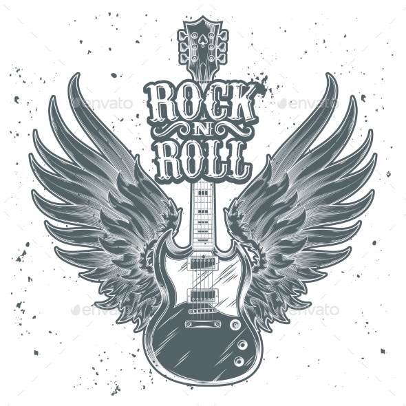 Vector Monochrome Illustration of an Electric Guitar - Miscellaneous Vectors