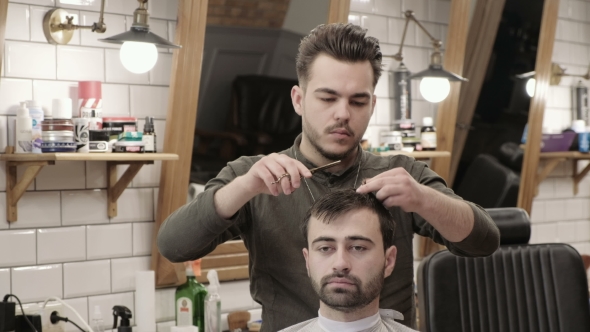 Man Hairdresser Doing Haircut Beard Adult Men in the Men's Hair Salon ...