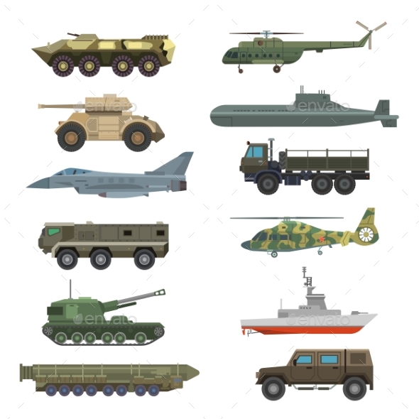 Military Technic Transport Equipment Armor Flat - Miscellaneous Vectors