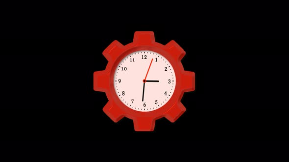 Red Color Gear 3d Wall Clock Isolated On Black Background alt