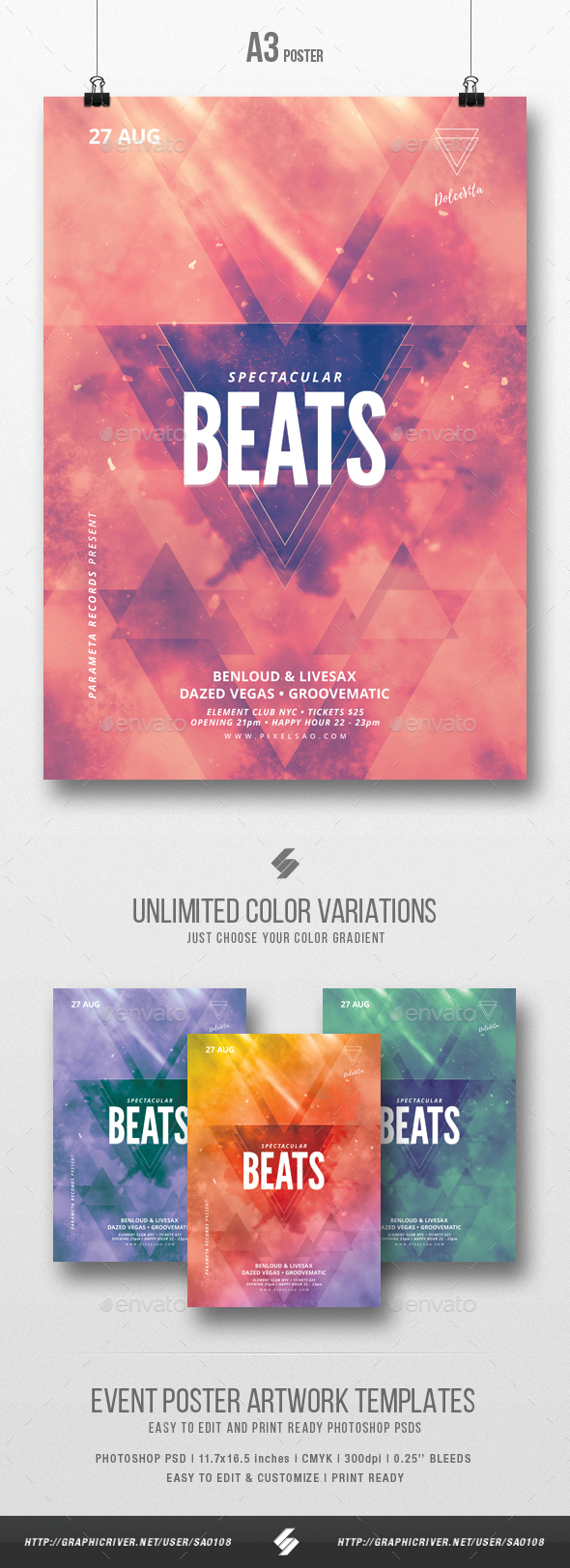 Spectacular Beats - Minimal Party Flyer / Poster Template A3 - Clubs & Parties Events