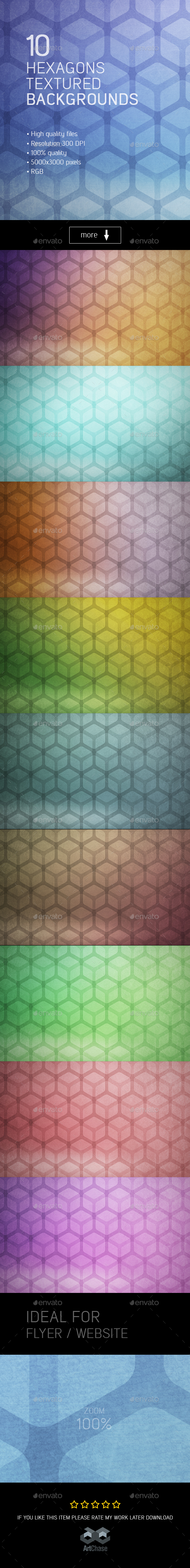 10 Hexagons Textured Backgrounds - Abstract Backgrounds