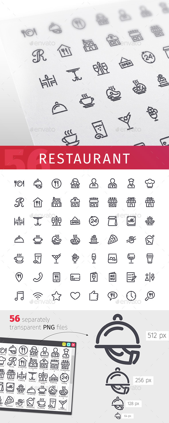 Restaurant Line Icons Set - Food Objects