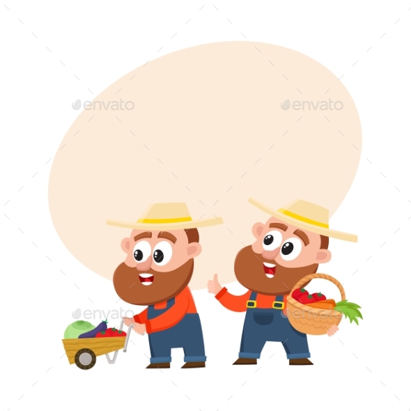 Farmers in Overalls Harvesting Vegetables - People Characters