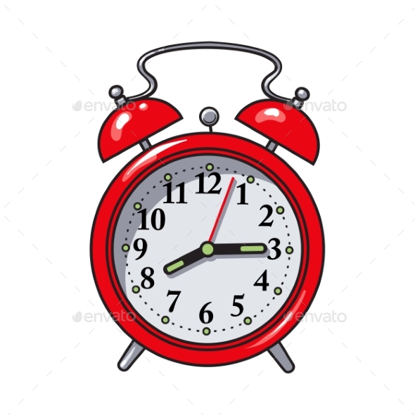 Retro Style Red Analog Alarm Clock - Miscellaneous Vectors