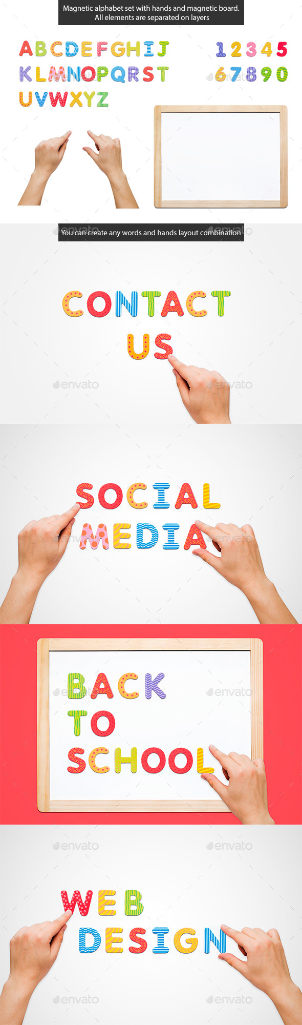 Magnetic Alphabet Set with Hands and Board - Text 3D Renders