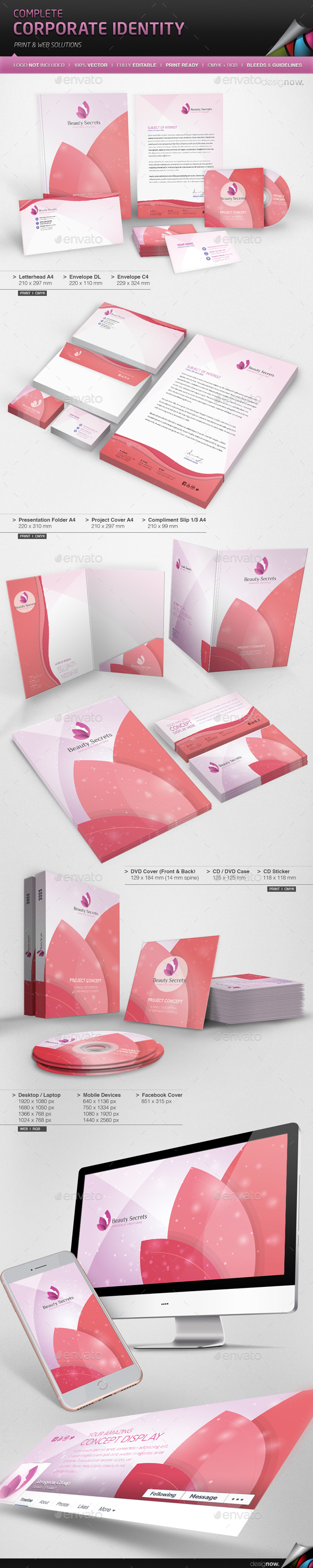 Corporate Identity - Beauty Secrets - Stationery Print Templates