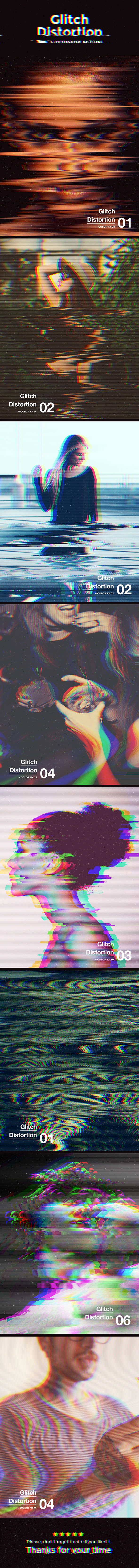 Glitch Distortion Photoshop Action - Photo Effects Actions
