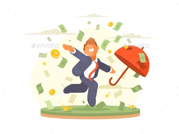 Businessman Dances Under Money Rain - People Characters