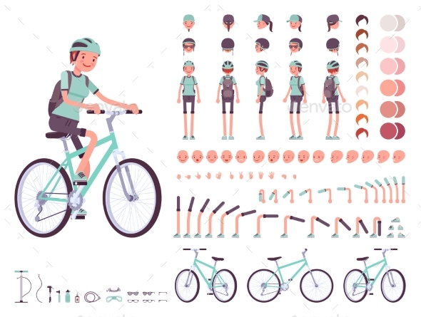 Female Cyclist Character Creation Set - Sports/Activity Conceptual