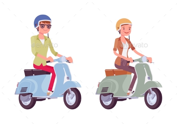 Man and Woman Riding Scooters - Sports/Activity Conceptual