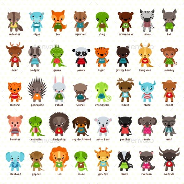 Set of Isolated Cartoon Smiling Baby Animals - Animals Characters
