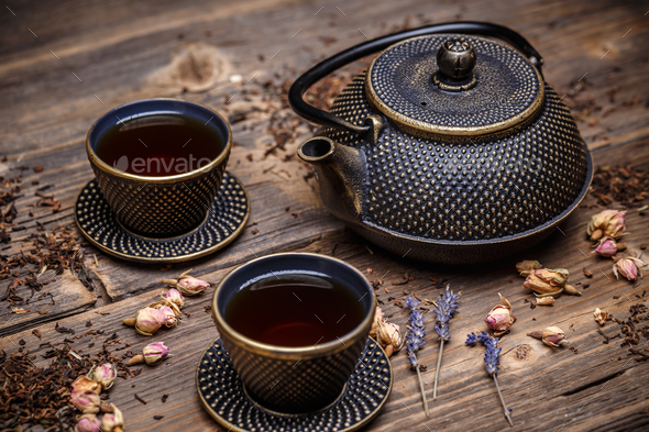 Asian iron tea pot - Stock Photo - Images