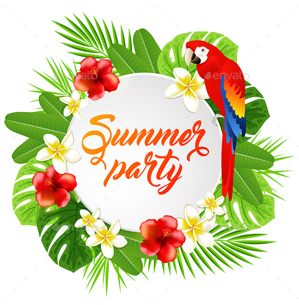 Tropical Flowers and Parrot - Seasons Nature