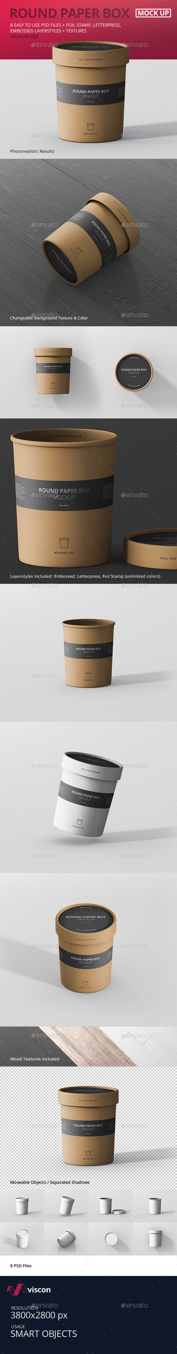 Paper Box Mockup Round - Medium Size - Food and Drink Packaging