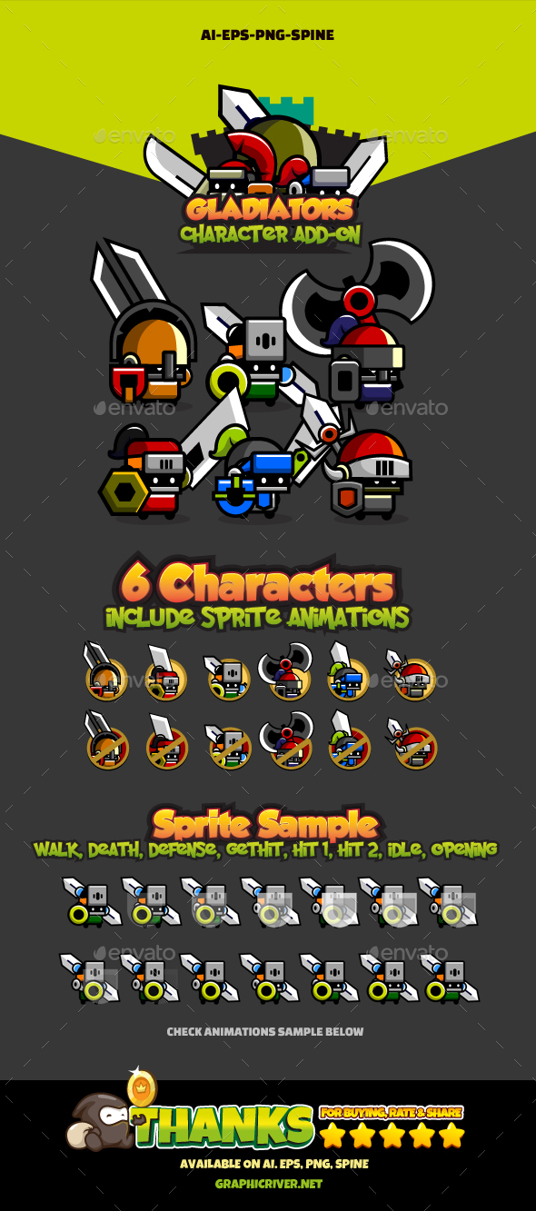 6 Mini Knights - Sprites Game Assets