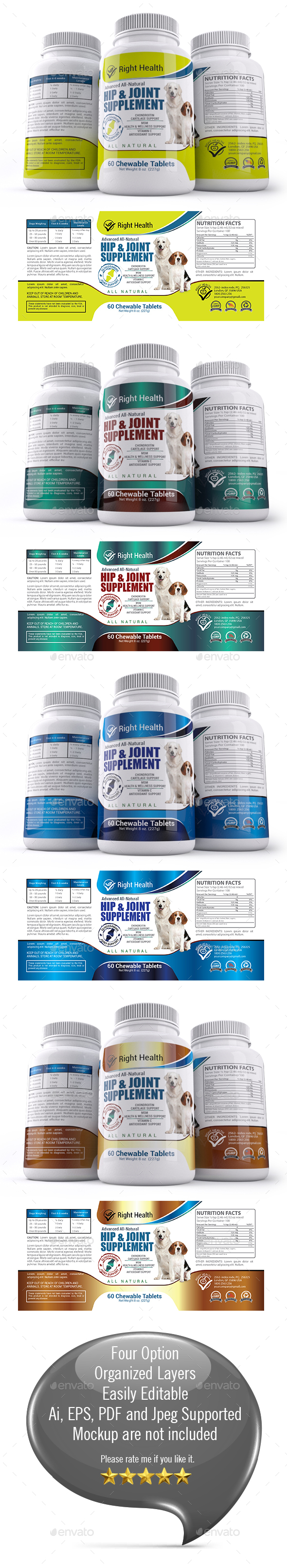 Dog Hip & Joint Supplement Label Templates - Packaging Print Templates
