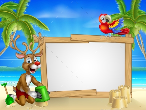 Beach Christmas Santas Reindeer - Seasons/Holidays Conceptual