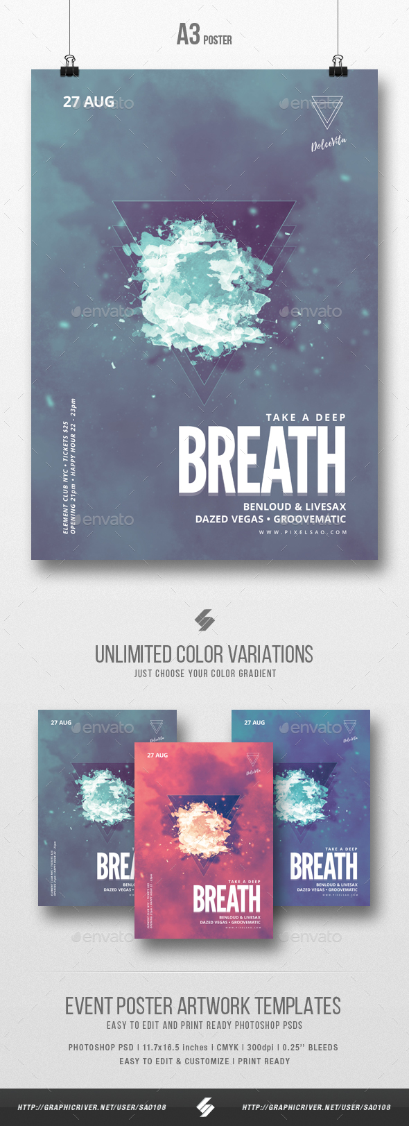 Take A Deep Breath - Minimal Party Flyer / Poster Template A3 - Clubs & Parties Events