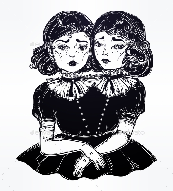 Portrait of Victorian Circus Siamese Twins - Monsters Characters