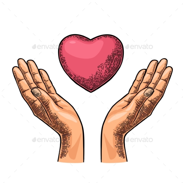 Heart in Open Female Human Palms - Miscellaneous Vectors