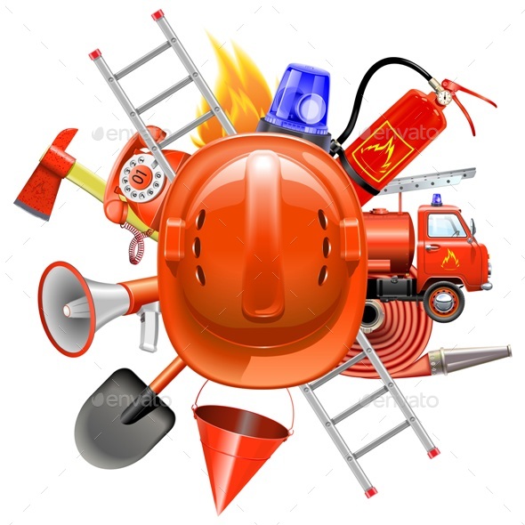 Vector Fire Prevention Concept with Helmet - Industries Business