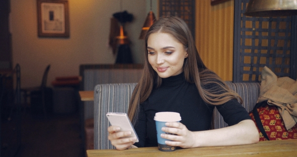 Girl with Coffee and Smartphone alt