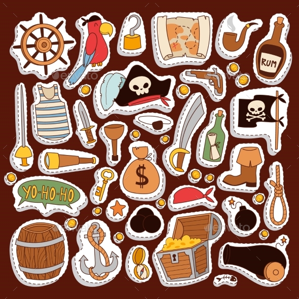 Pirate Stickers Icons Vector Collection Adventure - Miscellaneous Vectors