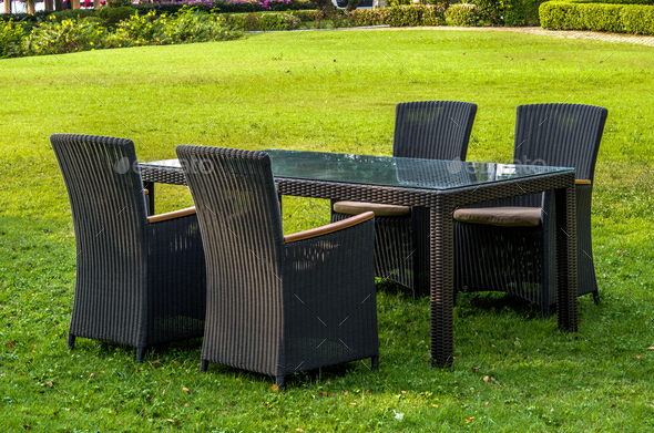 Rattan Furniture, Table, Chairs and Cushions