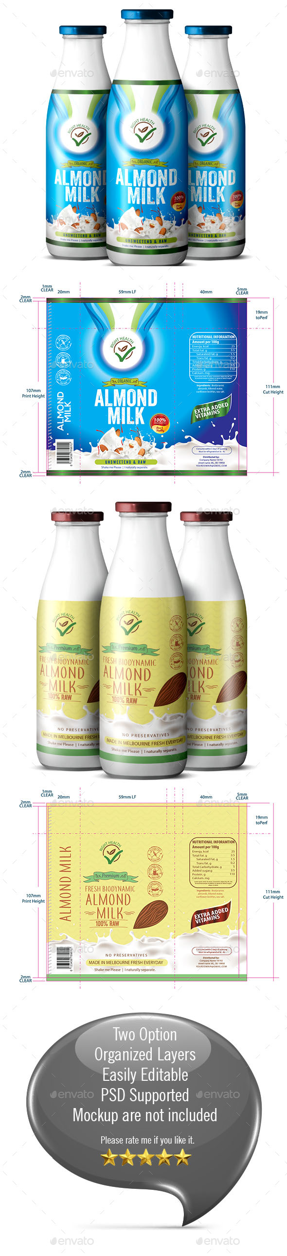 Almond Milk Label Template - Packaging Print Templates