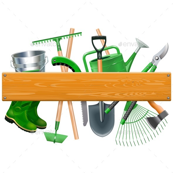 Vector Wooden Board with Garden Tools - Miscellaneous Vectors