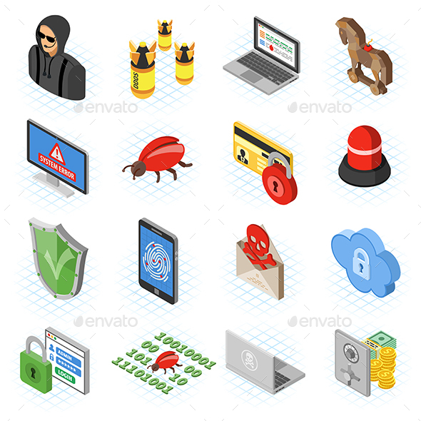 Internet Security isometric Flat Icon Set - Web Technology