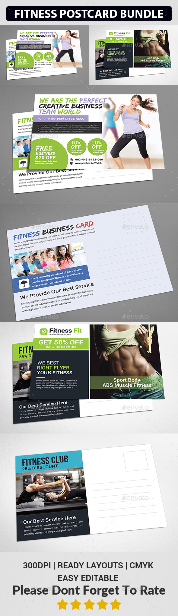Fitness Postcard Bundle - Cards & Invites Print Templates