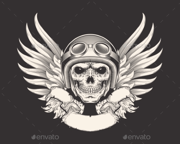 Illustration of a Skull Racer in a Helmet - Miscellaneous Vectors