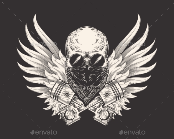Illustration of a Skull Racer in Sunglasses - Miscellaneous Vectors