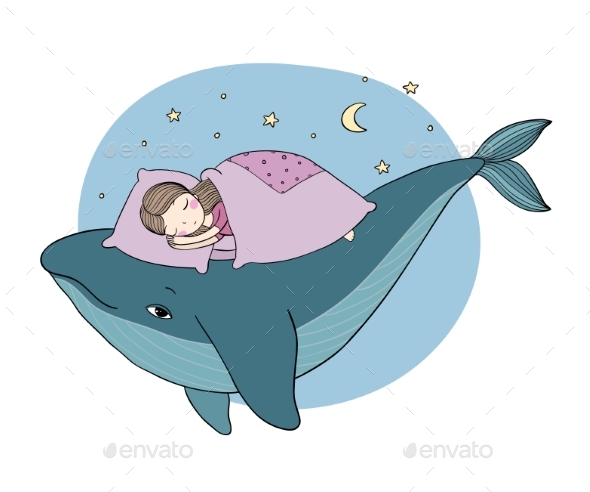 Little Girl Sleeping on a Whale - People Characters