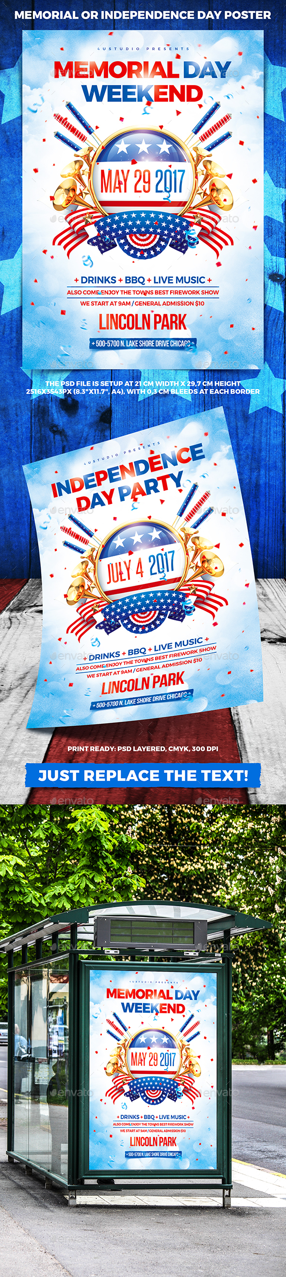 Memorial or Independence Day Party Poster vol.3 - Holidays Events