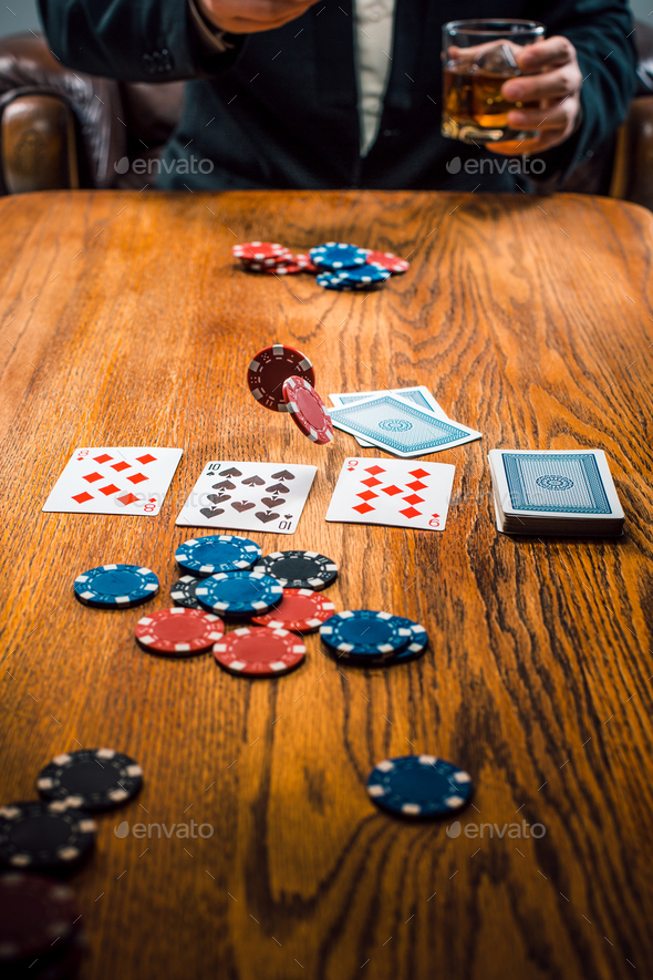 The chips for gamblings, drink and playing cards - Stock Photo - Images