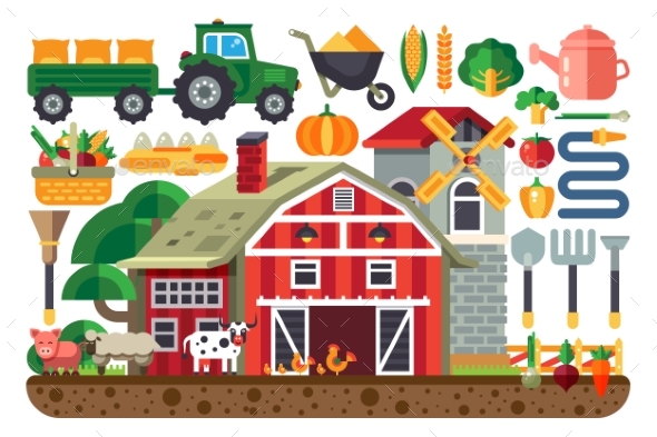 Stock Vector Illustration Set of Icons for Farm - Industries Business