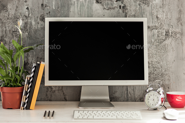 Stylish workspace with computer on home or studio - Stock Photo - Images